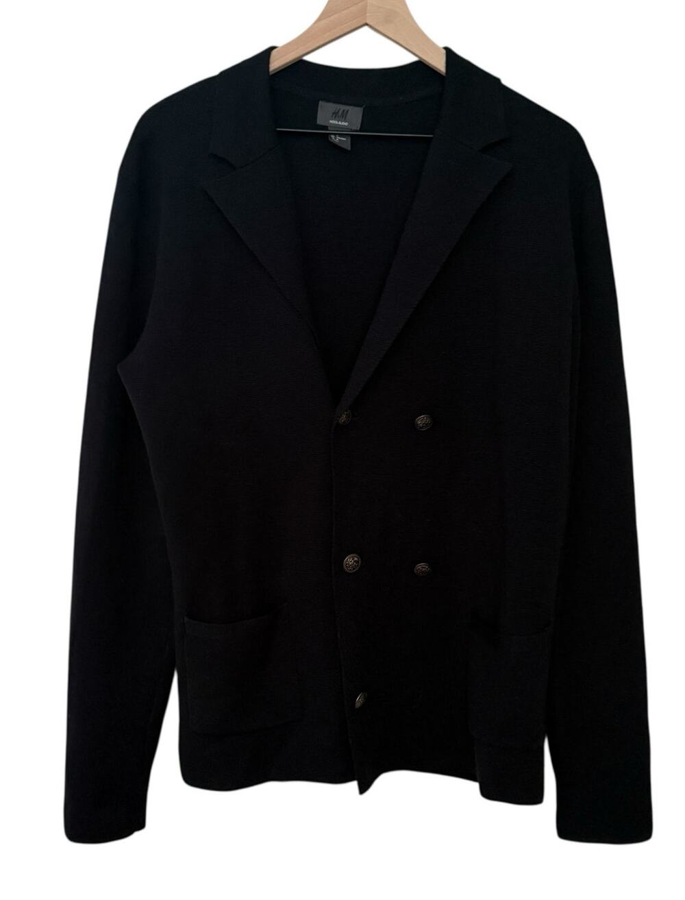 H&M Navy Blue Wool Blend Long Sleeve Mens Cardigan Size Medium Academia Preppy